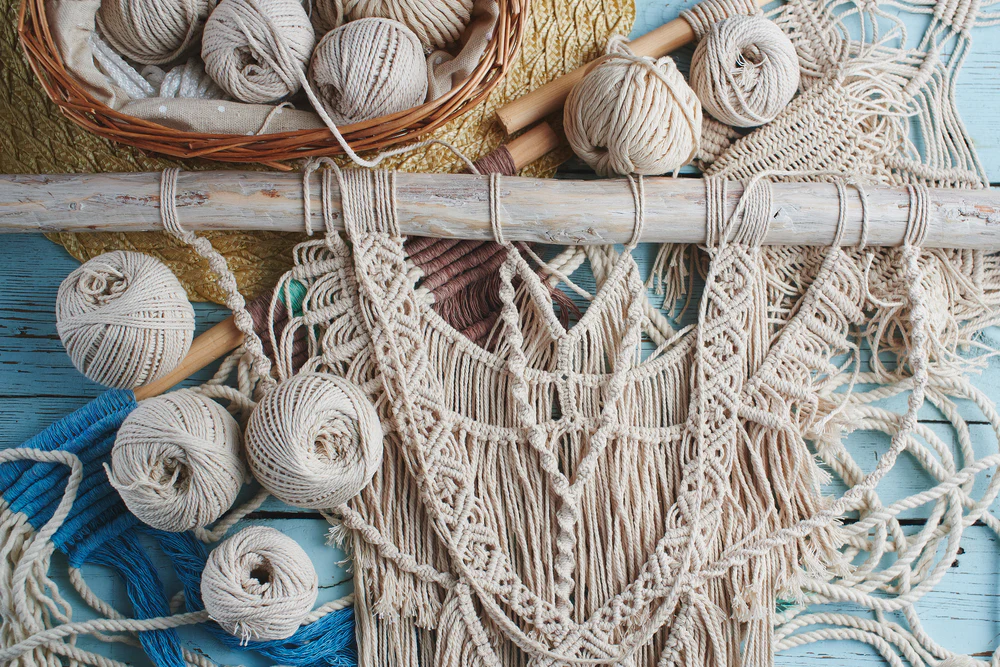 Basic macramé patterns and knots using cotton cord at Crafty Knots Studio Goa
