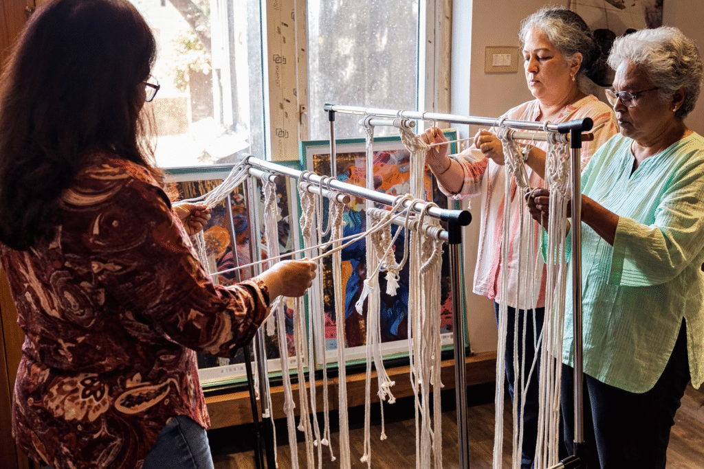 Creative women participating in a macrame workshop in Goa