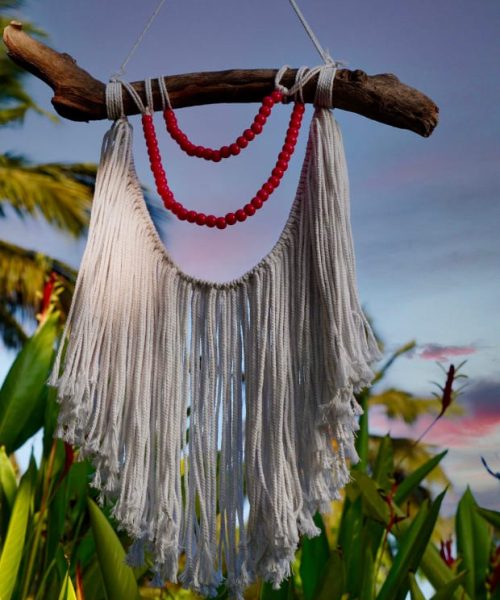 handmade macramé wall hanging with beads by Crafty Knots Studio Goa