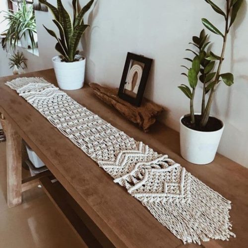 Handmade macrame table runner for modern home decor by Crafty Knots Studio Goa